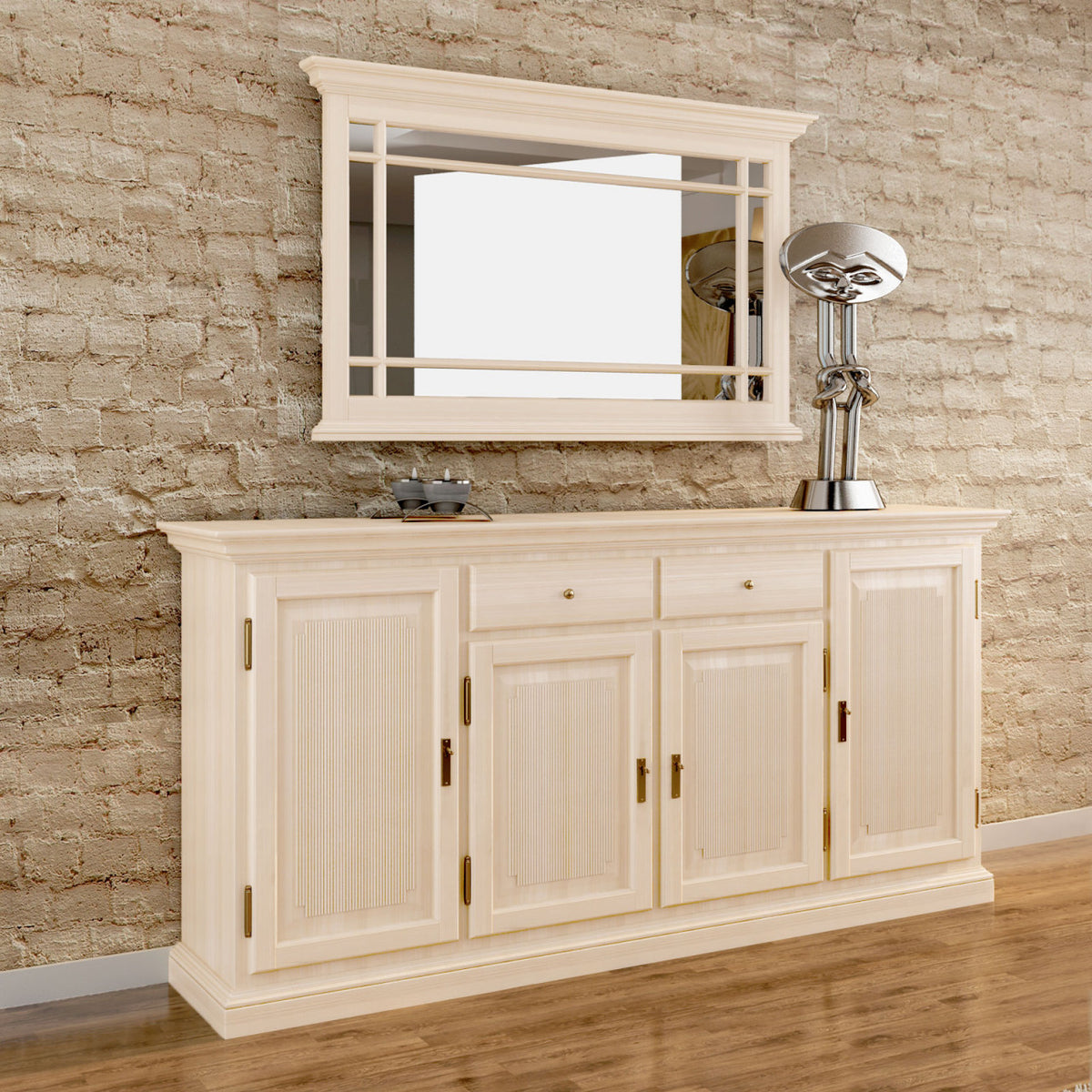 Sideboard Set Duett mit Wand-Spiegel 212 x 213 cm Pinie massiv Pinie lipizano