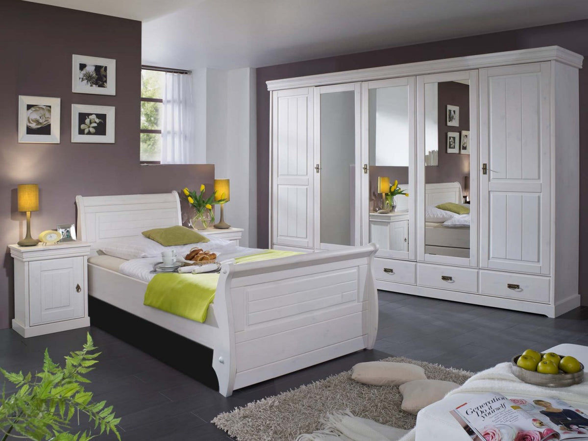 Bett Doppelbett Ehebett Napoli 100/140/180 x 200 cm Pinie Nordica weiss gewachst Absetzung weiss gewachst