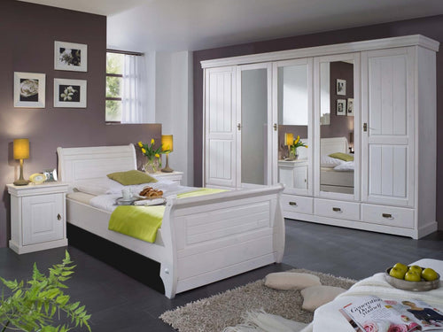 Bett Doppelbett Ehebett Napoli 100/140/180 x 200 cm Pinie Nordica weiss gewachst Absetzung weiss gewachst