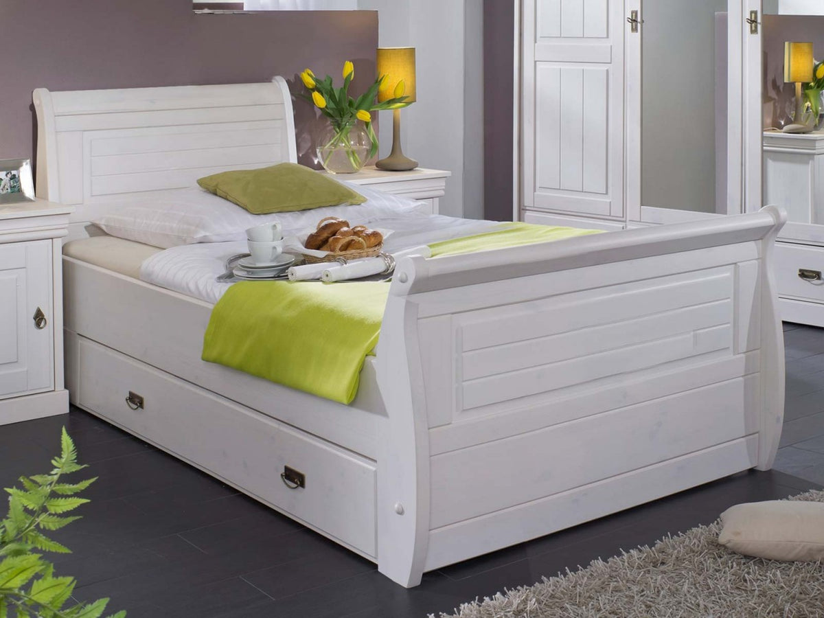 Bett Doppelbett Ehebett Napoli 100/140/180 x 200 cm Pinie Nordica weiss gewachst Absetzung weiss gewachst