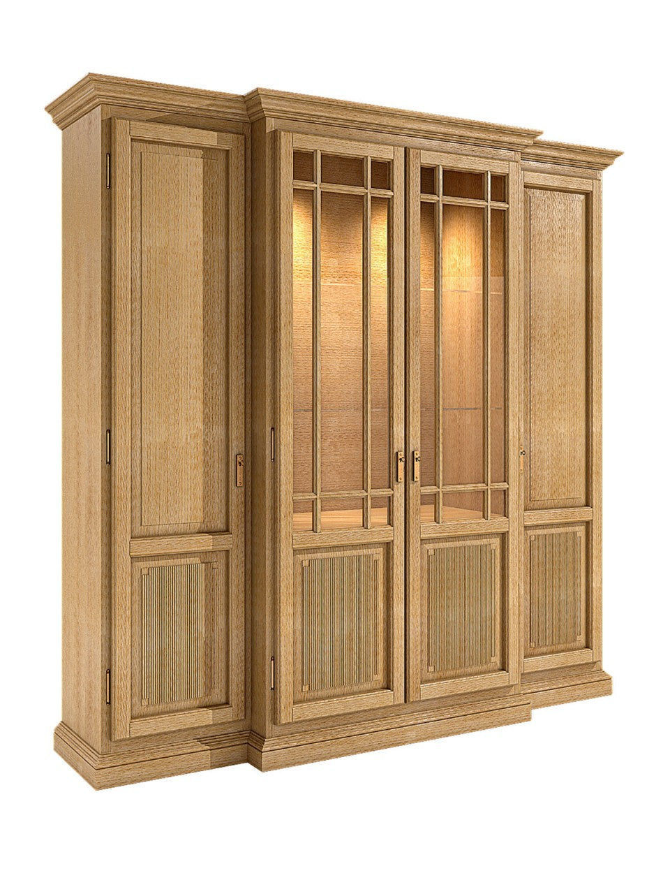 Vitrine Wohnwand 4-türig Duett 214 x 212 cm Pinie massiv Pinie karamell