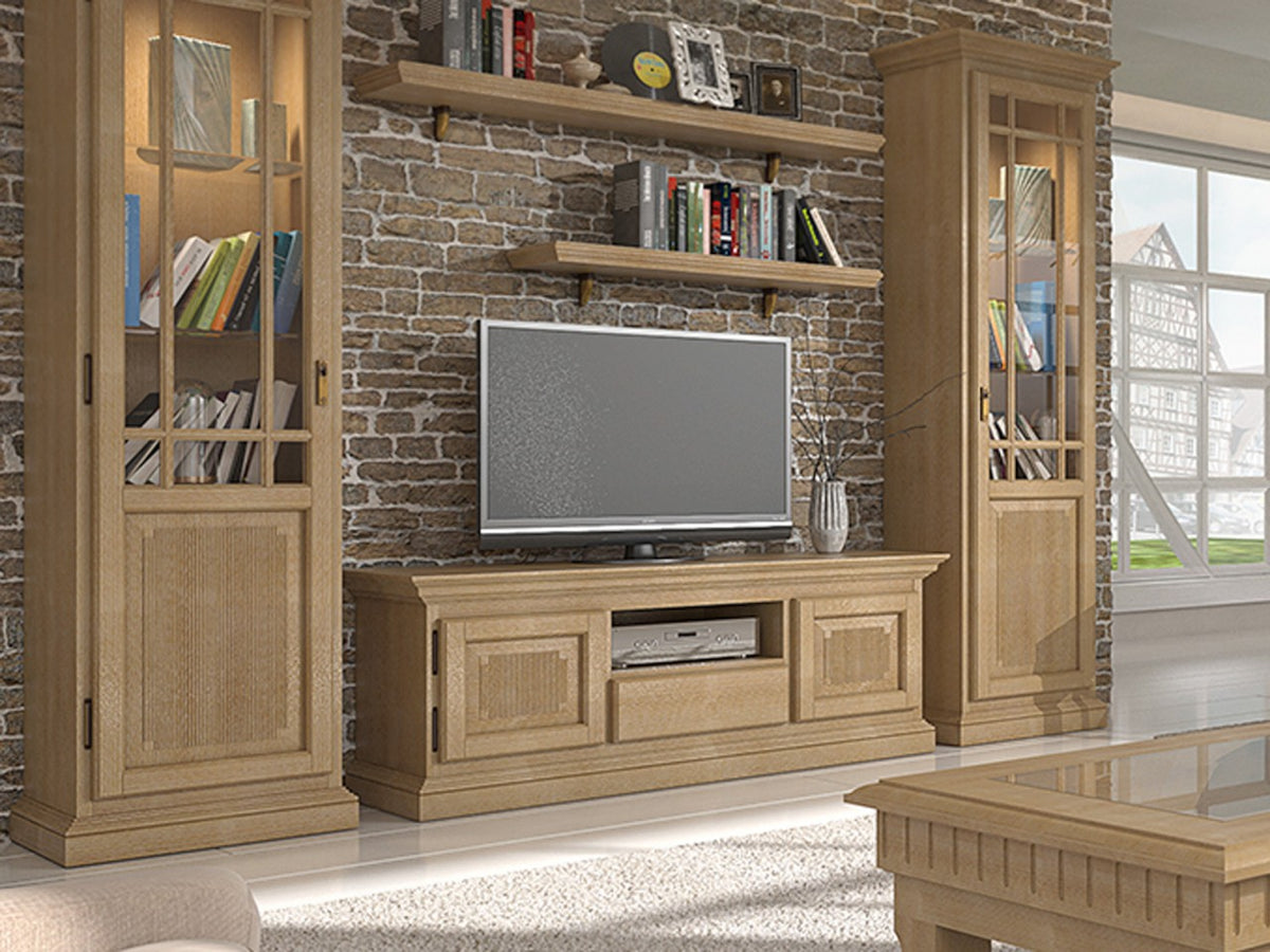 TV Lowboard Fernsehschrank Duett B 153 H 62 cm 2 Türen 1 Schublade Pinie massiv Pinie karamell