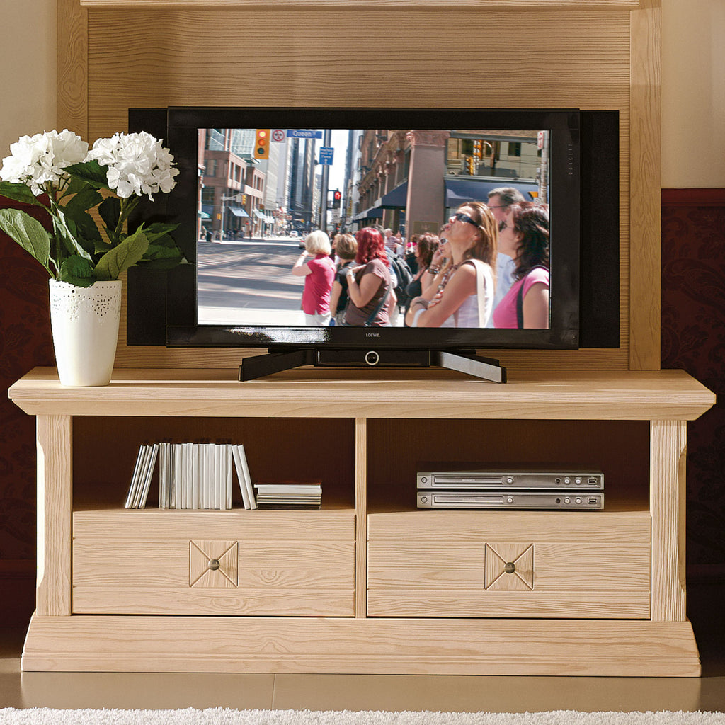 Wohnwand Wohnzimmer Schrank Set Vienna 4-teilig B 375 x H 210 cm, Pinie massiv Pinie natur gebürstet