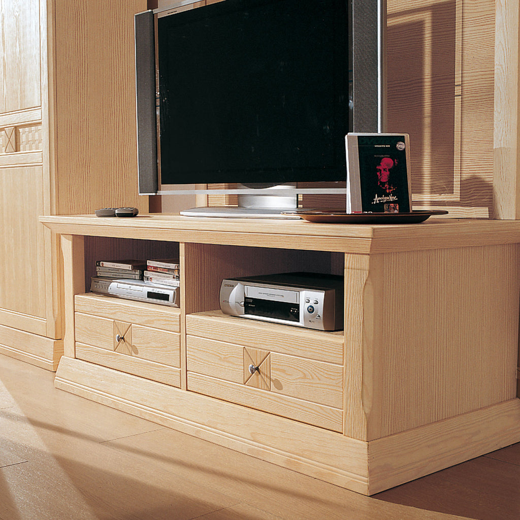 Wohnwand Wohnzimmer-Schrank Vienna B 289 x H 210 cm, Pinie massiv Pinie natur gebürstet