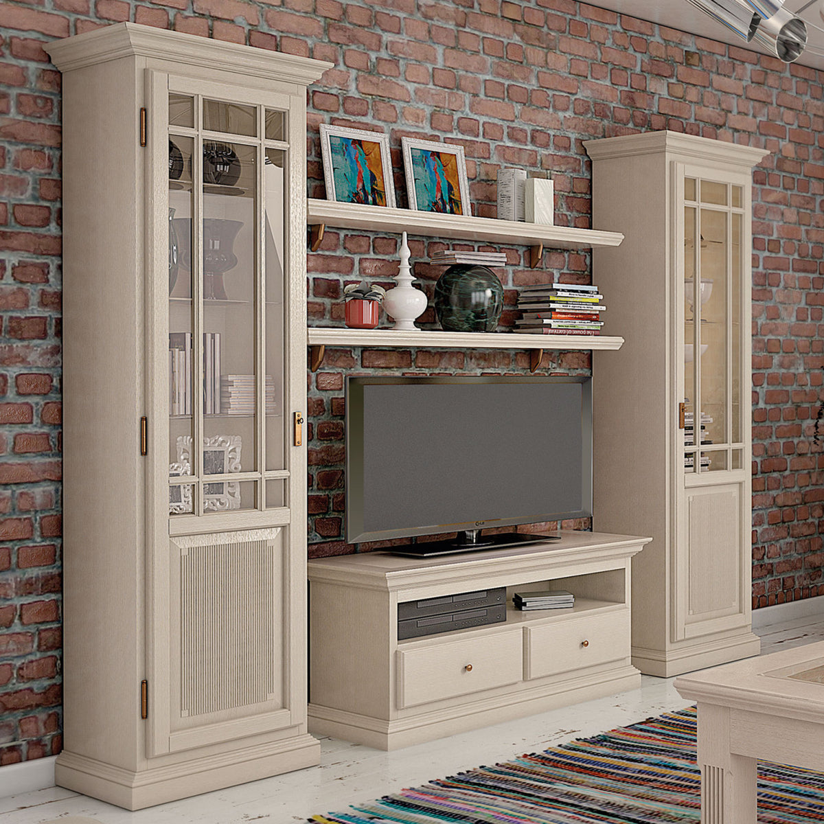 Wohnwand Duett mit Vitrinen & TV-Schrank – Pinie Massivholz Pinie lipizano