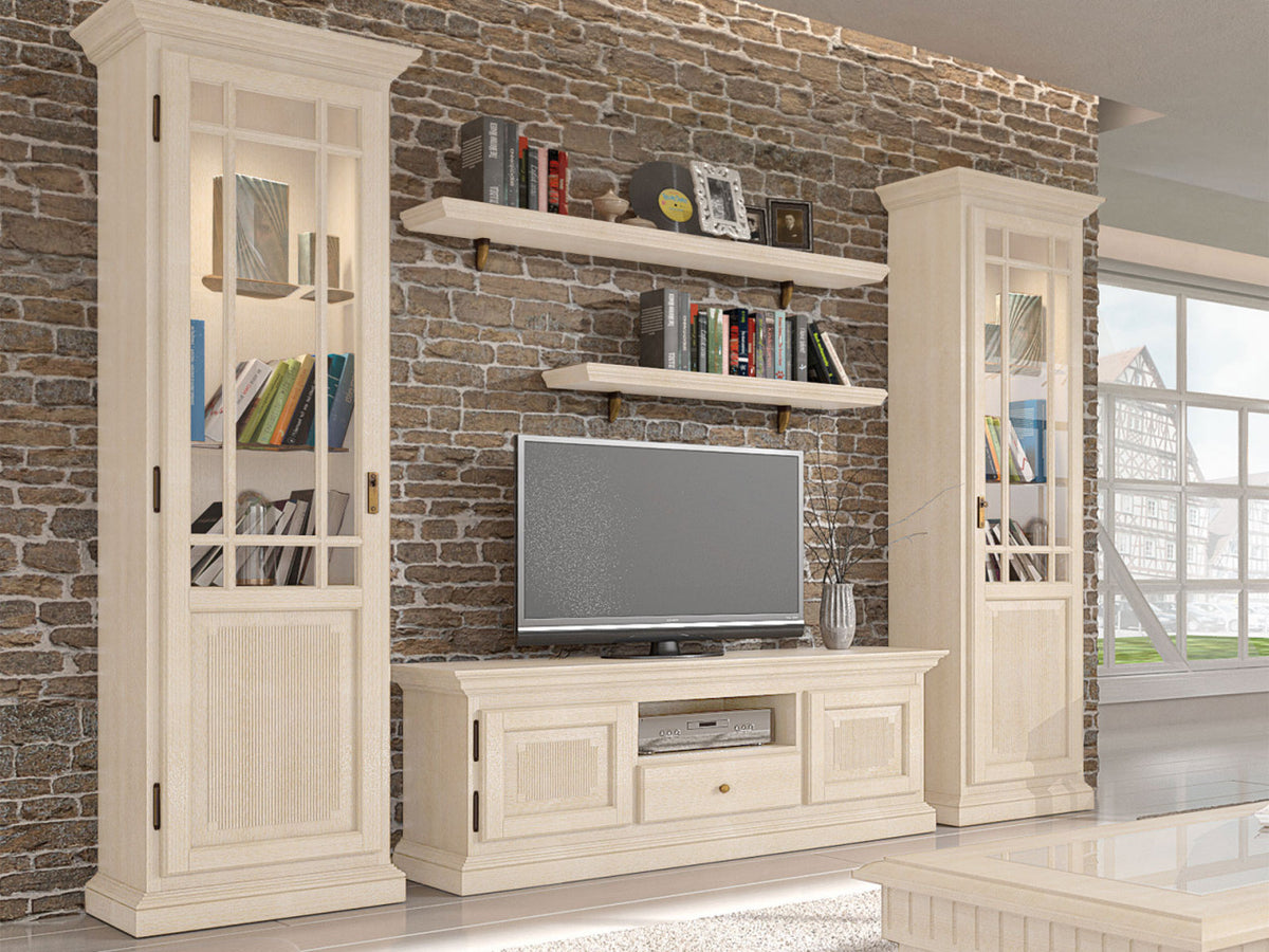 Wohnzimmer Schränke Set Wohnwand Duett 2 Vitrinen TV Lowboard 2 Wandbords Duett Pinie massiv Pinie lipizano
