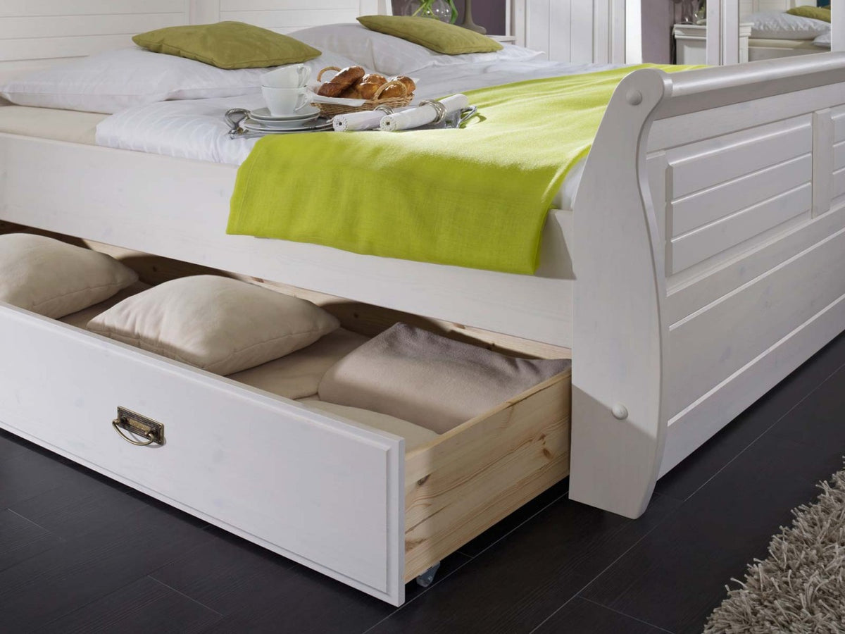 Schlafzimmer Set Napoli 4-türiger Kleiderschrank Bett 180x200 u. 2 Nachtkonsolen Pinie Nordica weiss