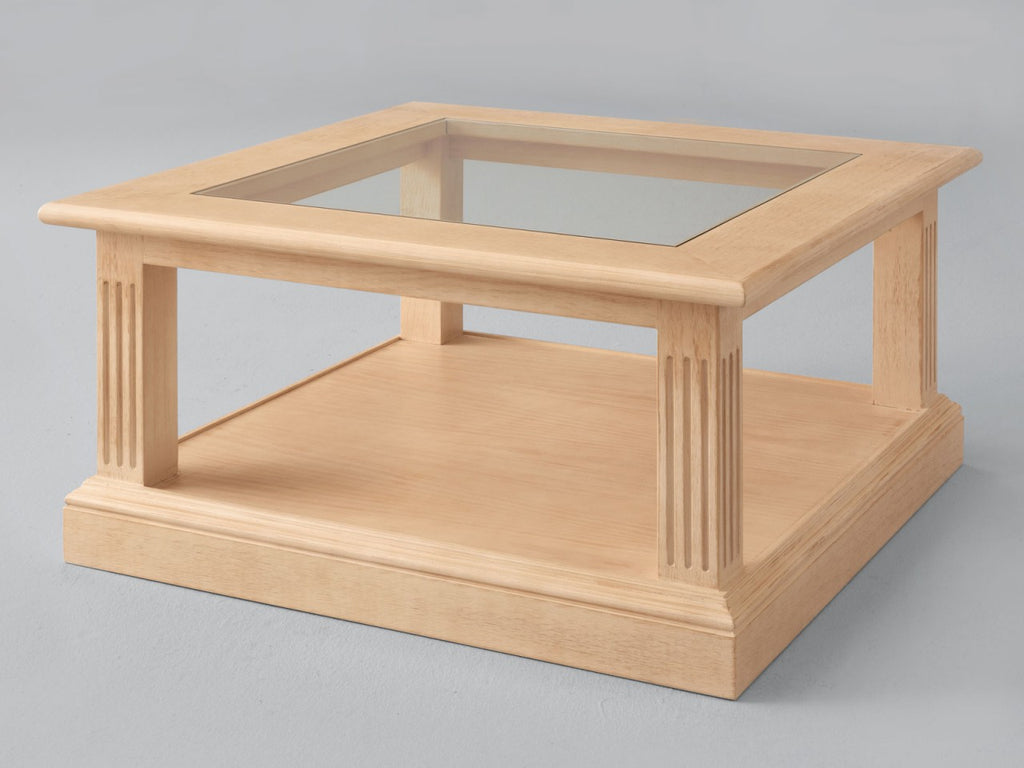 Couchtisch Wohnzimmer-Tisch Casapino quadratisch mit Glasplatte 90 x 90 cm Pinie massiv