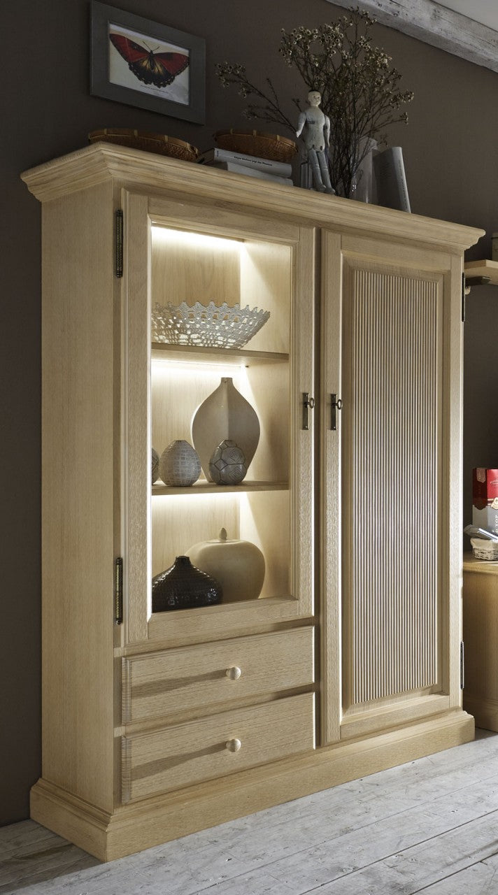 Wohnwand Pinie Casapino 4-teilig mit Glasvitrine - TV-Schrank - Highboard - Wandboard