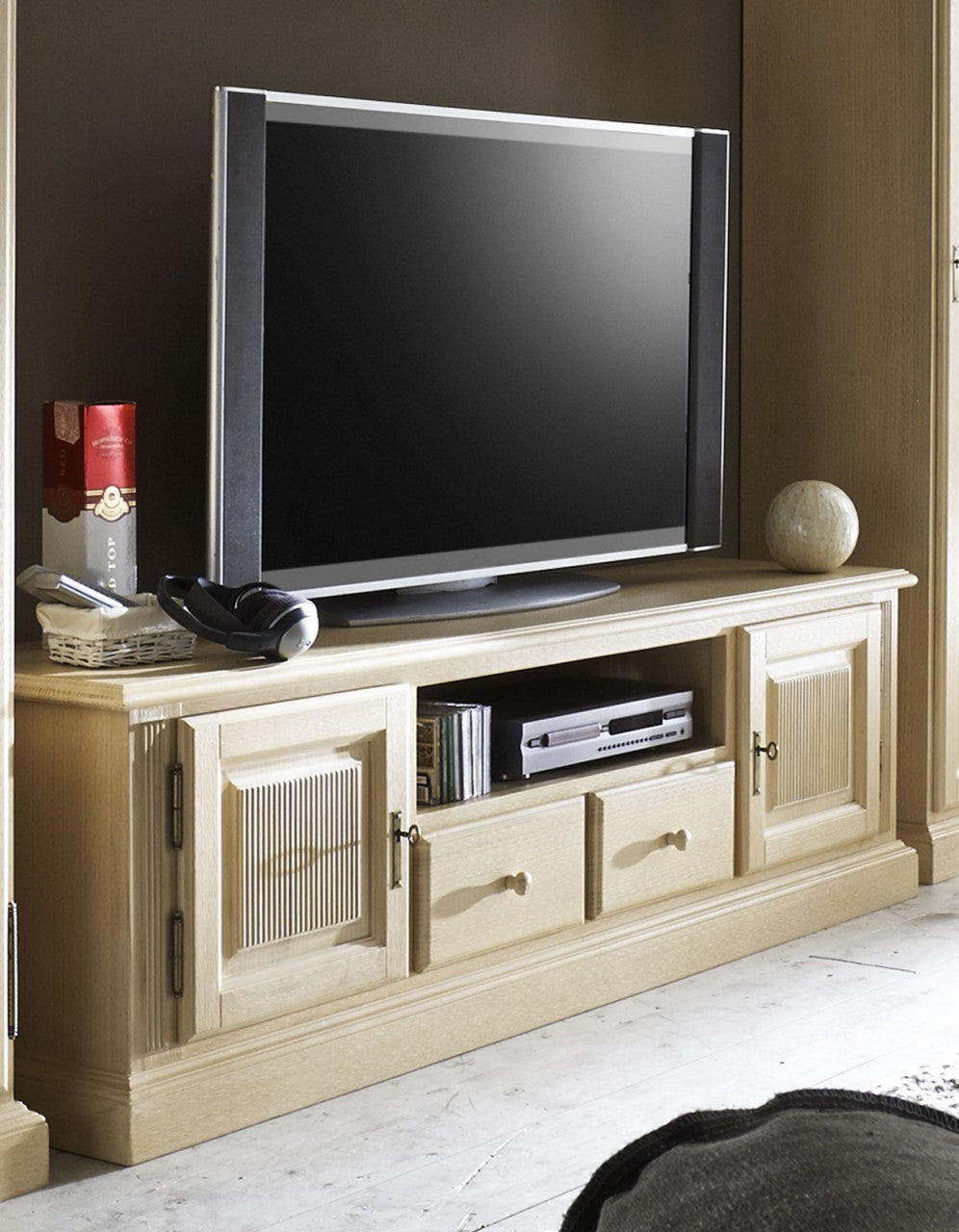 Wohnwand Casapino Pinienholz 4-teilig 1 Vitrine 1 TV-Schrank 1 Highboard 1 Wandboard