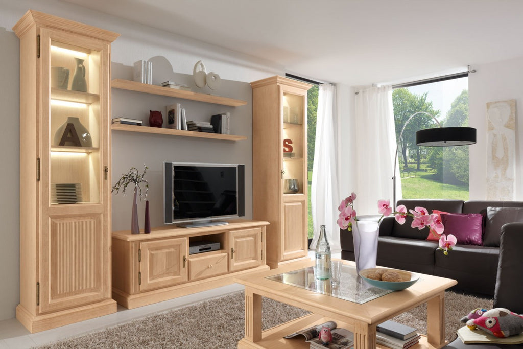 Wohnwand Wohnzimmer Schrank Set Casapino 5-teilig 2 Vitrinen TV-Schrank 2 Wandborde
