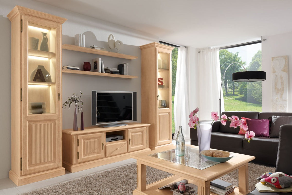 Wohnwand Wohnzimmer Schrank Set Casapino 5-teilig 2 Vitrinen TV-Schrank 2 Wandborde