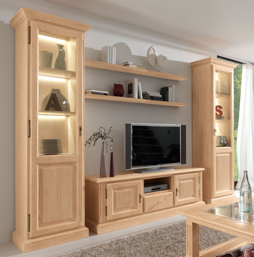 Wohnwand Wohnzimmer Schrank Set Casapino 5-teilig 2 Vitrinen TV-Schrank 2 Wandborde