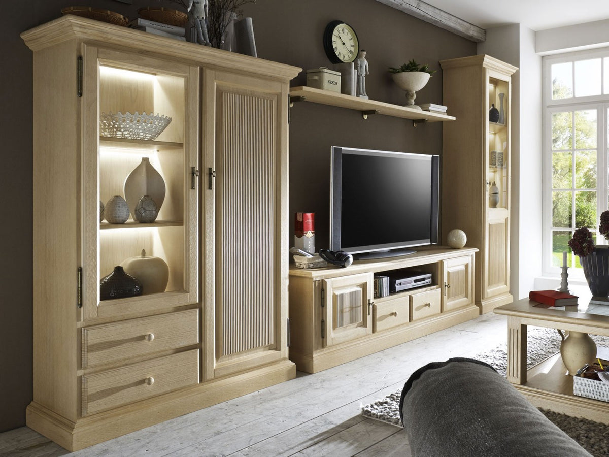 Wohnwand Pinie Casapino 4-teilig mit Glasvitrine - TV-Schrank - Highboard - Wandboard