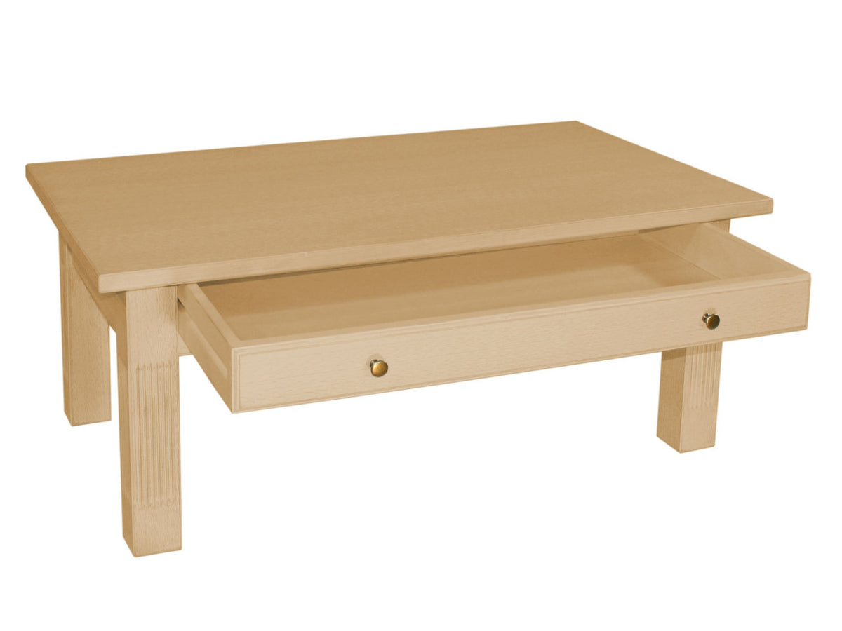 Couchtisch Wohnzimmer-Tisch 120 x 70 cm mit Schublade und fester Platte Pinie massiv Pinie karamell