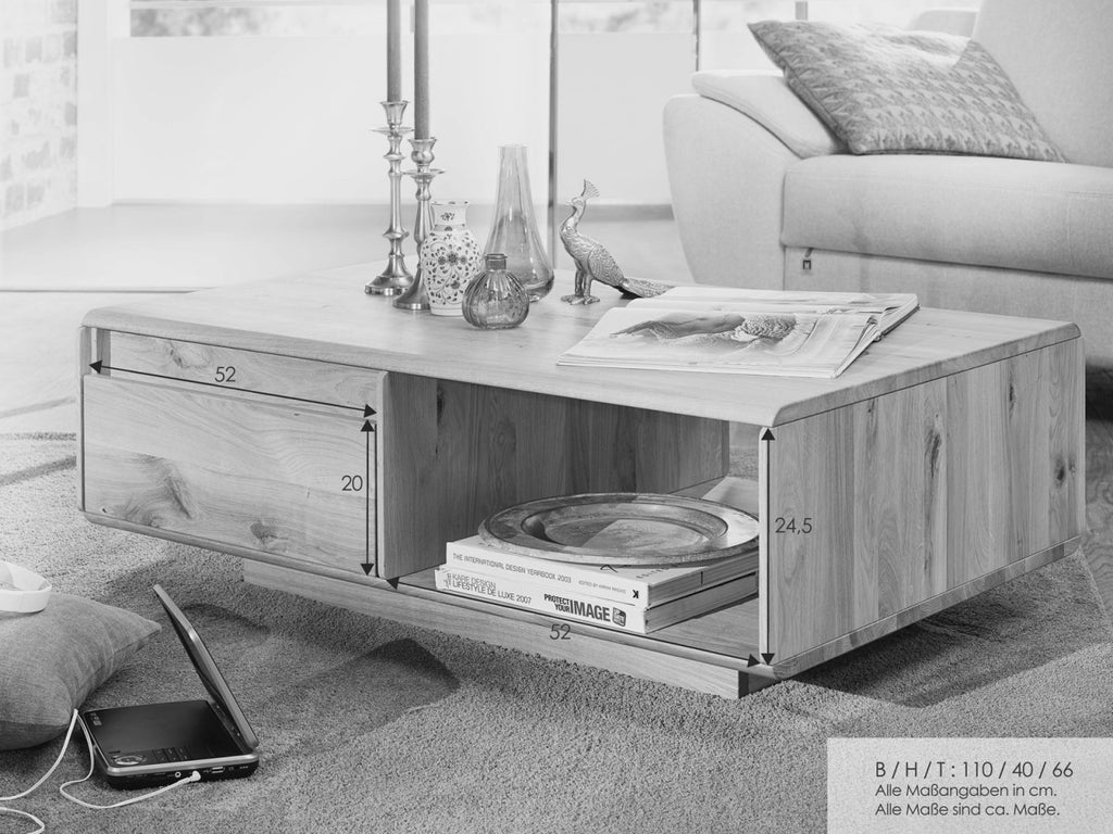 Couchtisch Massivholz B 110 x 70 cm Bergeiche Wildeiche massiv