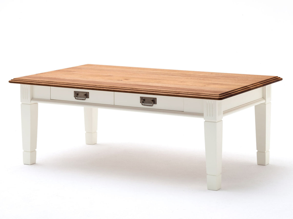 Couchtisch Wohnzimmer-Tisch Novara 130x75 cm mit Schublade weiß massiv ohne Ablage
