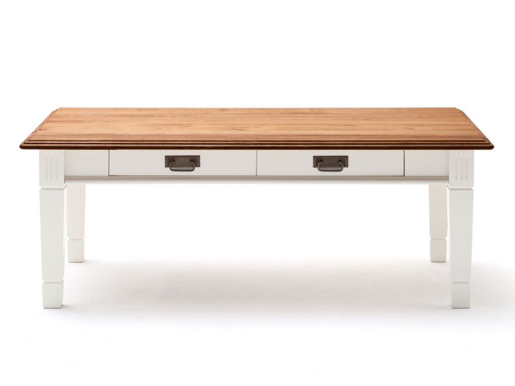 Couchtisch Wohnzimmer-Tisch Novara 130x75 cm mit Schublade weiß massiv ohne Ablage