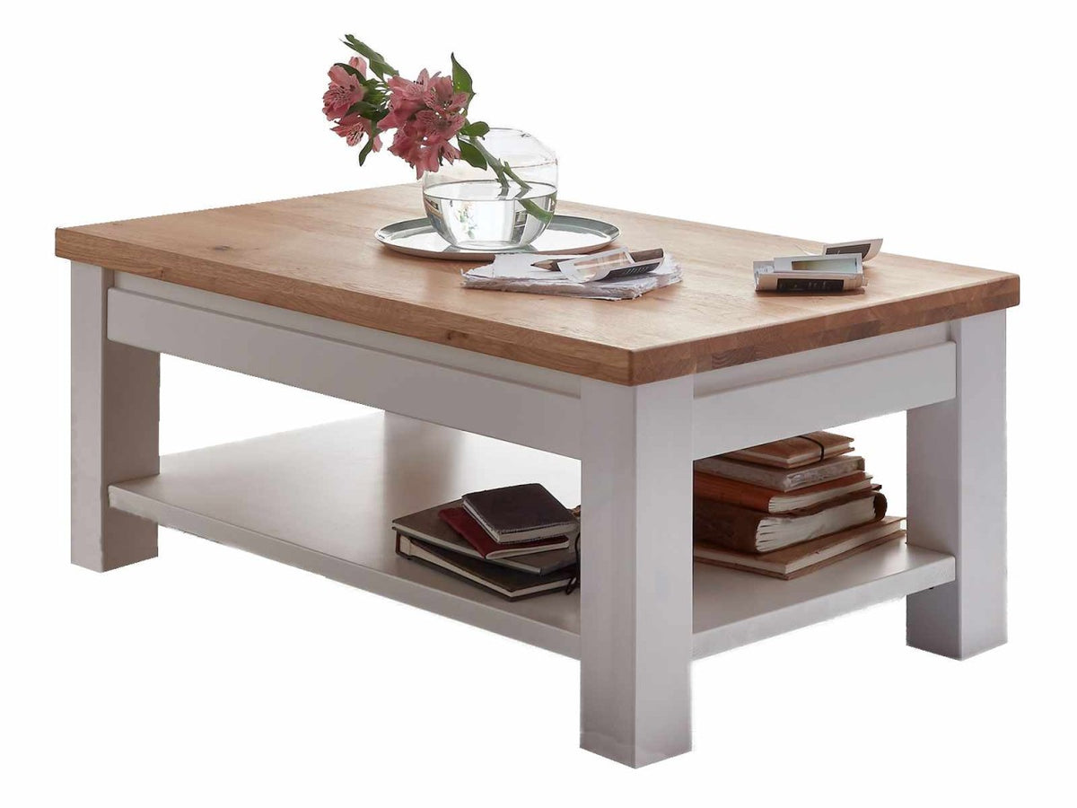 Couchtisch Olbia 115x65cm Pinie Nordica weiß u. Wildeiche natur massiv