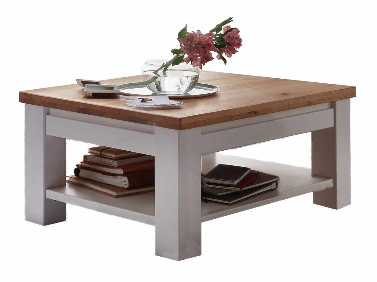 Couchtisch Olbia 65x65cm Pinie Nordica weiß u. Wildeiche natur massiv