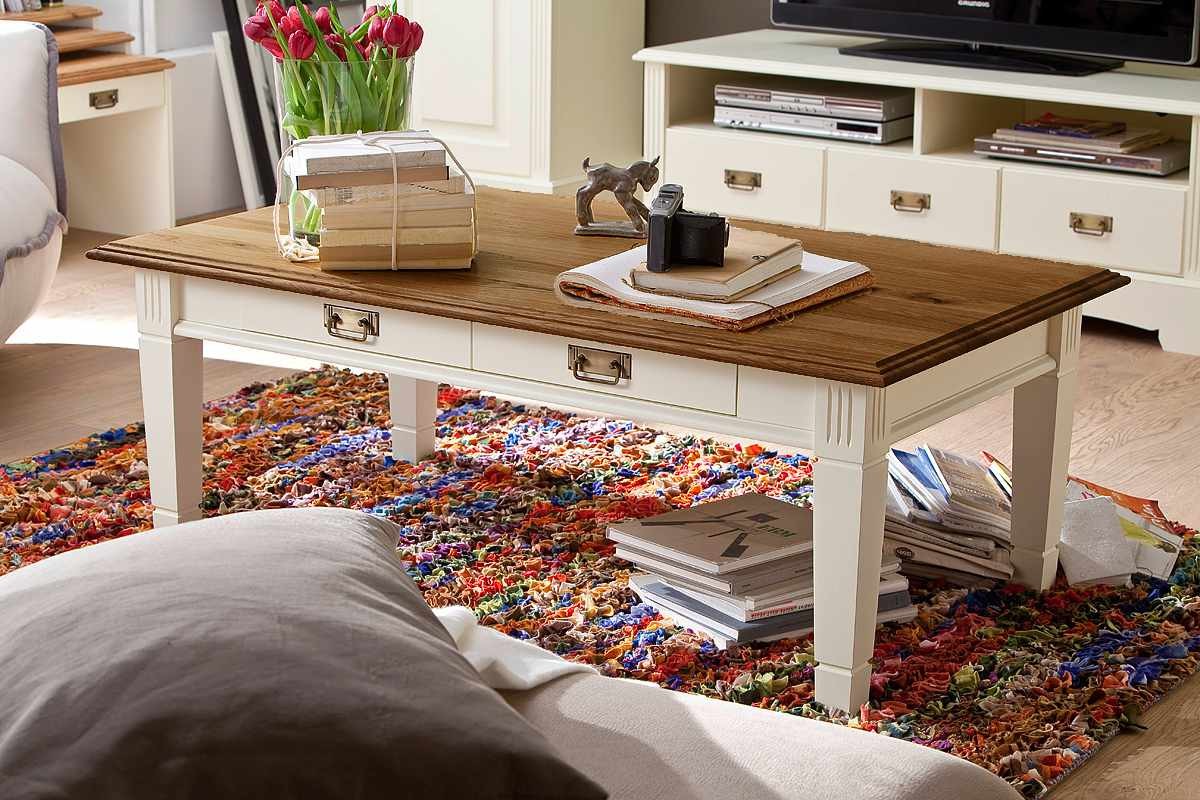 Couchtisch Wohnzimmertisch Padua 130x75cm mit Schublade massiv