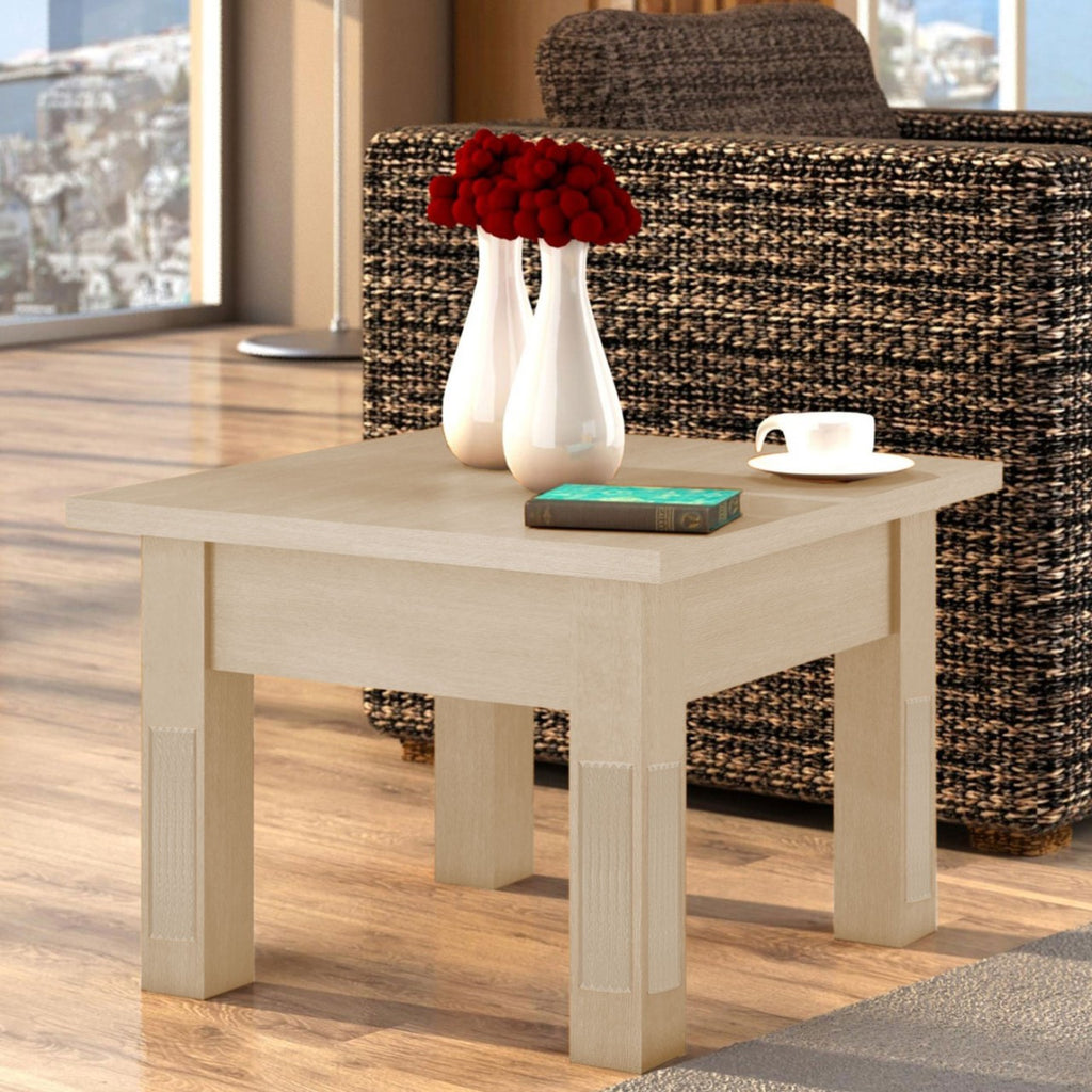 Couchtisch quadratisch 70x70 cm Beistelltisch Duett mit Schublade und fester Platte Pinie massiv Pinie karamell