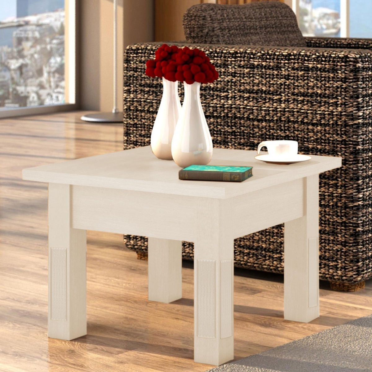 Couchtisch quadratisch 70x70 cm Beistelltisch Duett mit Schublade und fester Platte Pinie massiv Pinie lipizano