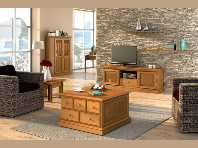 Couchtisch quadratisch 70x70 cm Beistelltisch Duett mit Schublade und fester Platte Pinie massiv