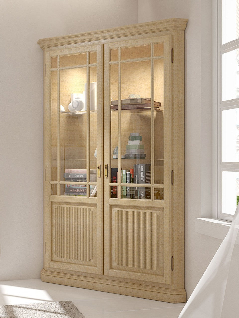 Eckvitrine Duett 2 Türen B 122 cm Pinie Massivholz Pinie karamell