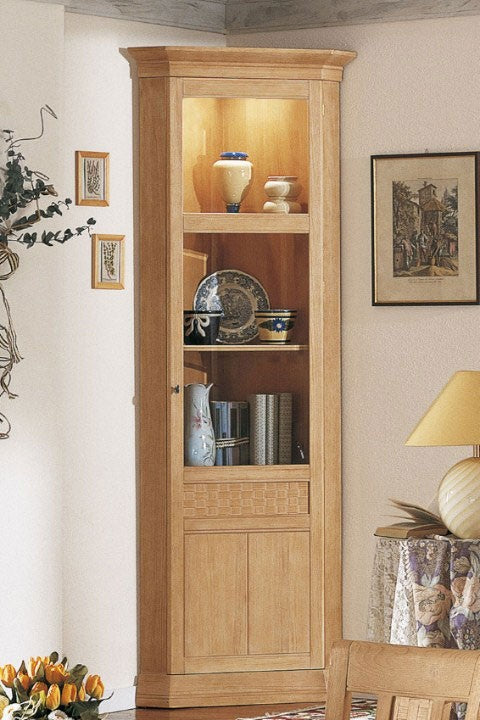 Eckvitrine Standvitrine Vienna B 58,5 x 58,5 H 210 cm, Pinie massiv Pinie natur gebürstet