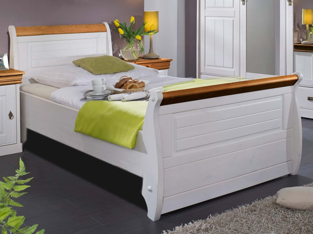 Bett Doppelbett Ehebett Napoli 100/140/180 x 200 cm Pinie Nordica weiss gewachst Absetzung honig