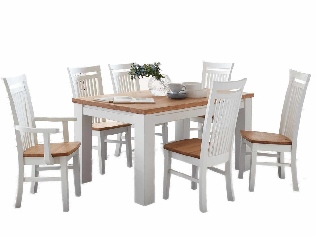 Esszimmer Sitzgruppe Novara/Olbia Esstisch 160/180 cm weiß Wildeiche massiv