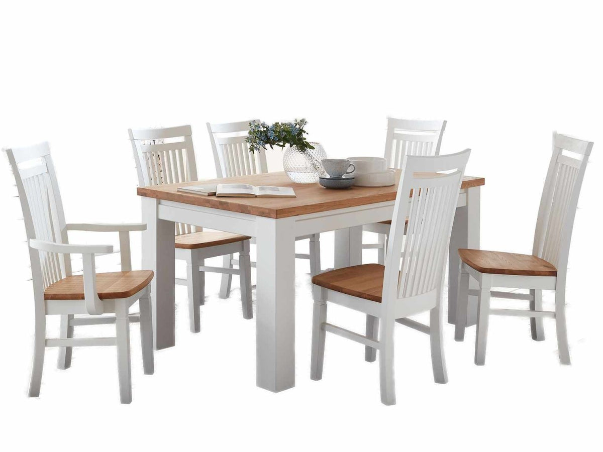 Esszimmer Sitzgruppe Novara/Olbia Esstisch 160/180 cm weiß Wildeiche massiv