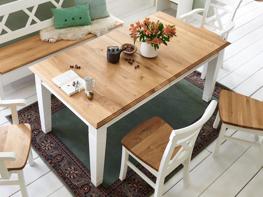 Esstisch Küchen-Tisch Novara 140/160/180x95cm weiß Wildeiche massiv