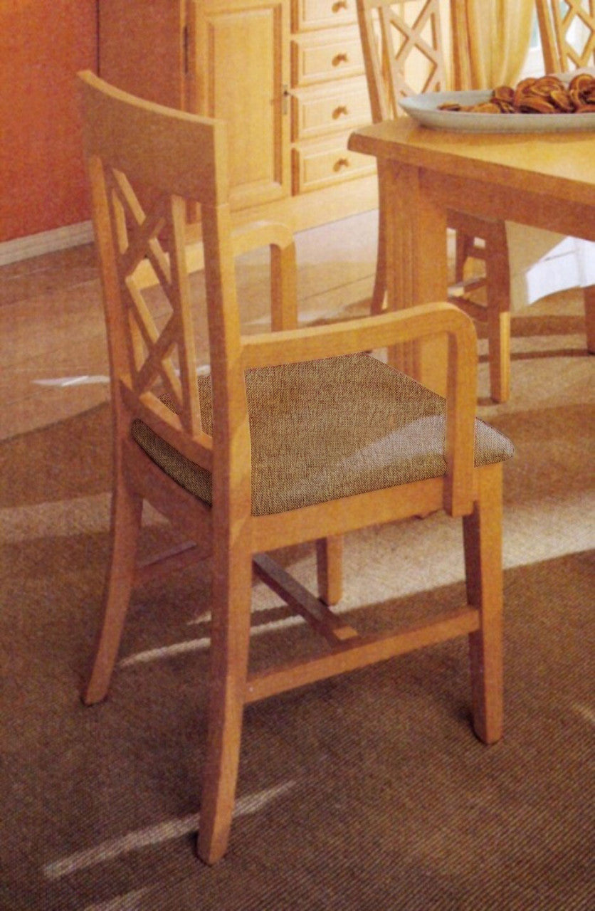 Esszimmerstuhl Chalet mit Armlehnen & Festpolsterkissen – Pinie Massivholz