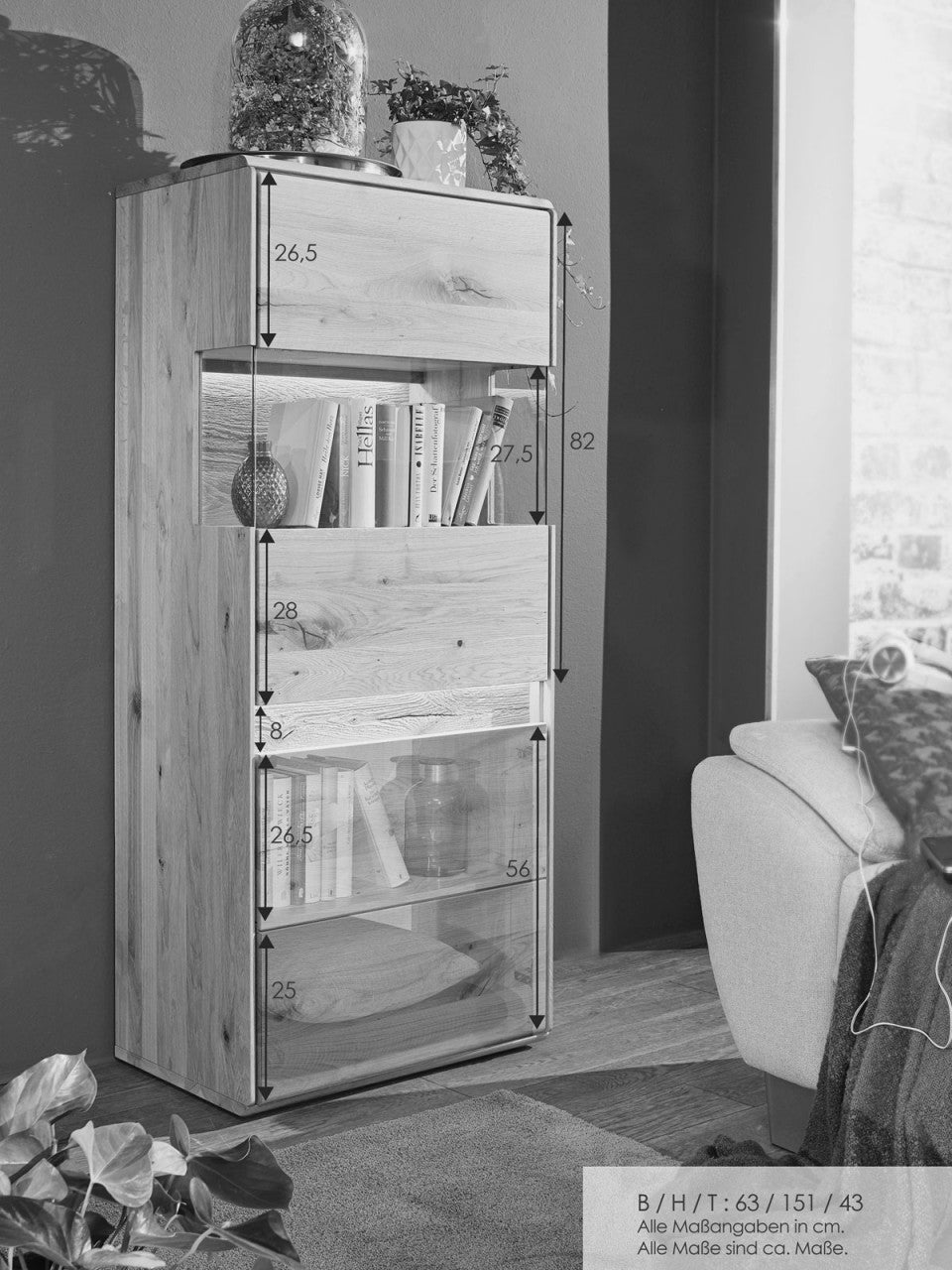 Highboard Bergeiche Wildeiche B63H152cm halbhoch