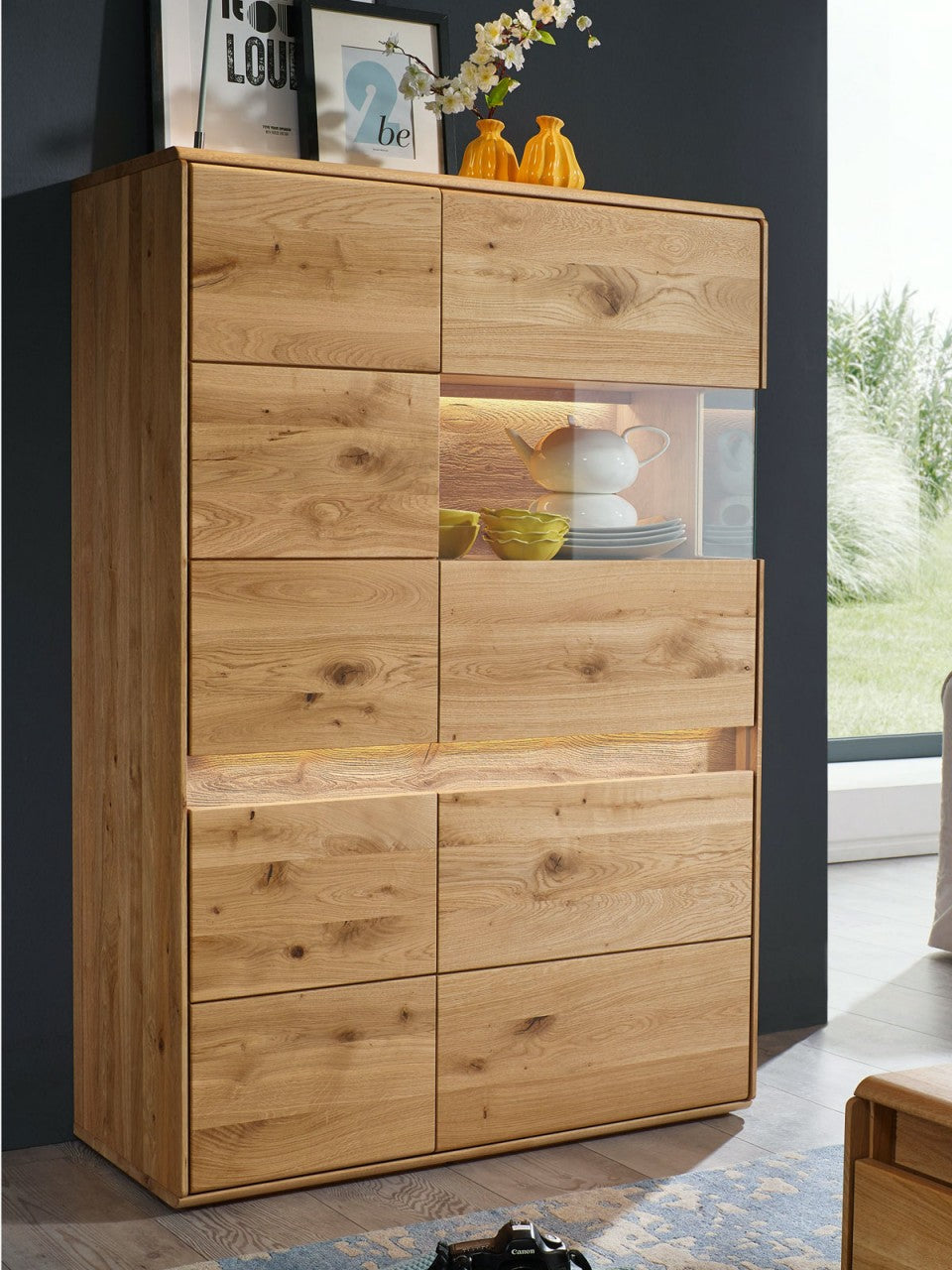 Wohnwand Bergeiche Wildeiche Massivholz 4-teilig