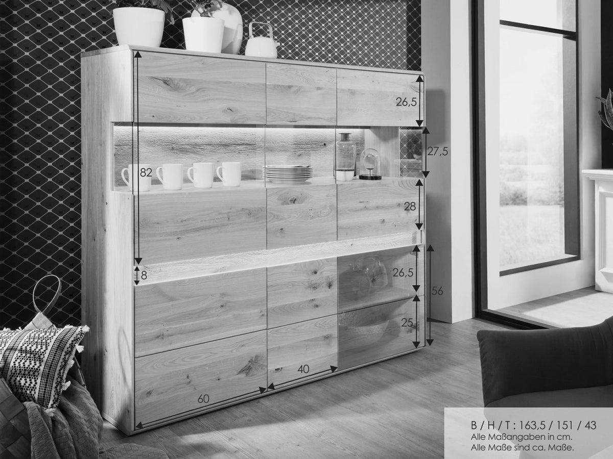 Highboard Bergeiche Wildeiche 6-türig Massivholz Hochanrichte Buffet