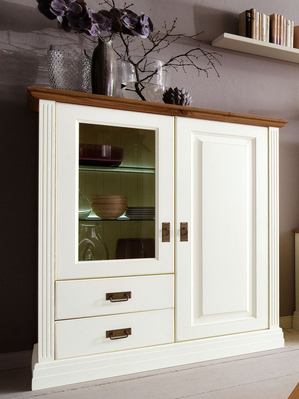 Highboard Hochanrichte Novara 2-türig mit 2 Schubladen weiß massiv