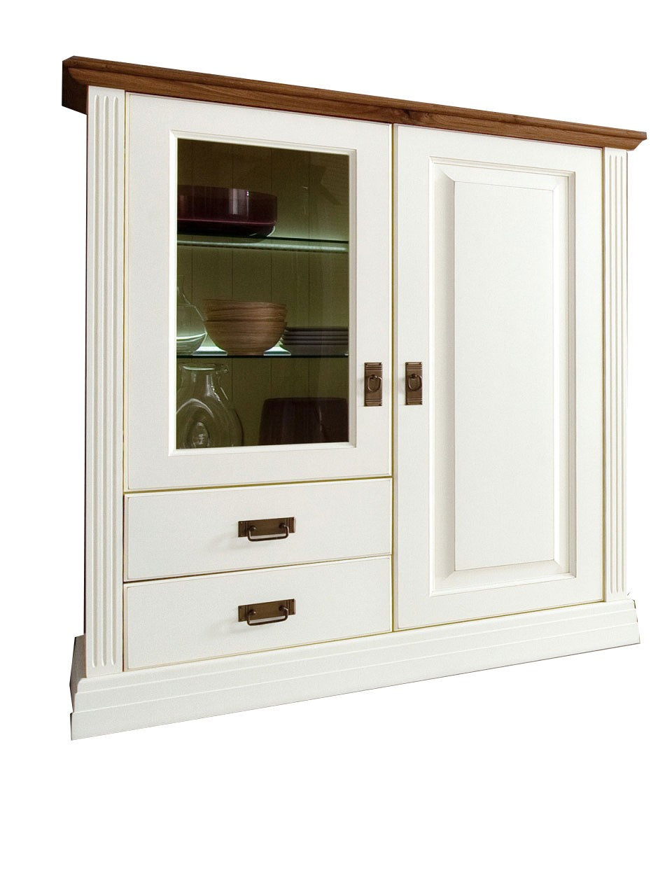 Highboard Hochanrichte Novara 2-türig mit 2 Schubladen weiß massiv