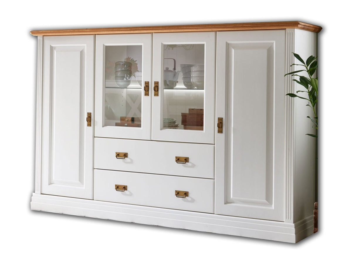 Highboard Hochanrichte Novara 4-türig mit 2 Schubladen weiß massiv