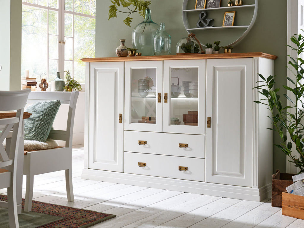Highboard Hochanrichte Novara 4-türig mit 2 Schubladen weiß massiv