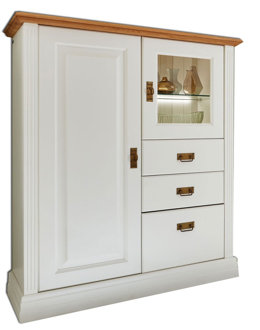Hochanrichte Highboard Novara 2-türig mit 3 Schubladen weiß massiv