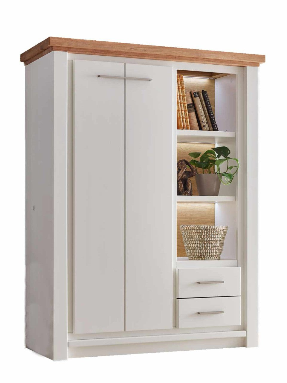 Highboard Olbia 112x145x45cm Pinie Nordica weiß Wildeiche natur massiv Tür links