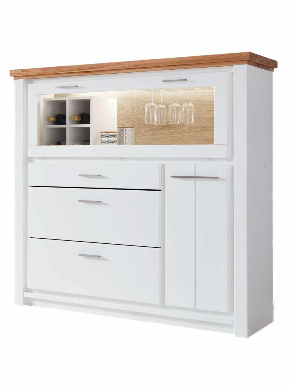 Barschrank weiß Olbia Massivholz 151x146x48cm
