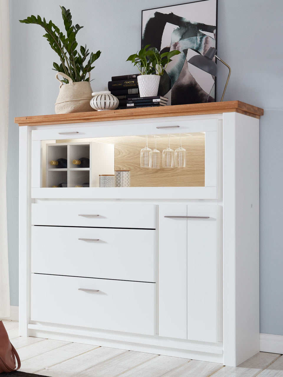Barschrank weiß Olbia Massivholz 151x146x48cm