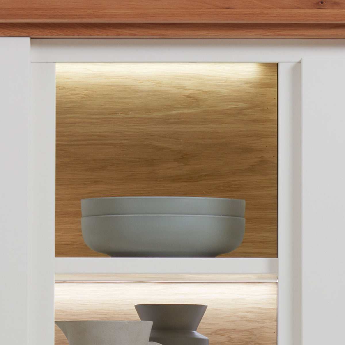 Vitrine Regal Schrank Olbia 67x210x45cm Pinie Nordica weiß massiv