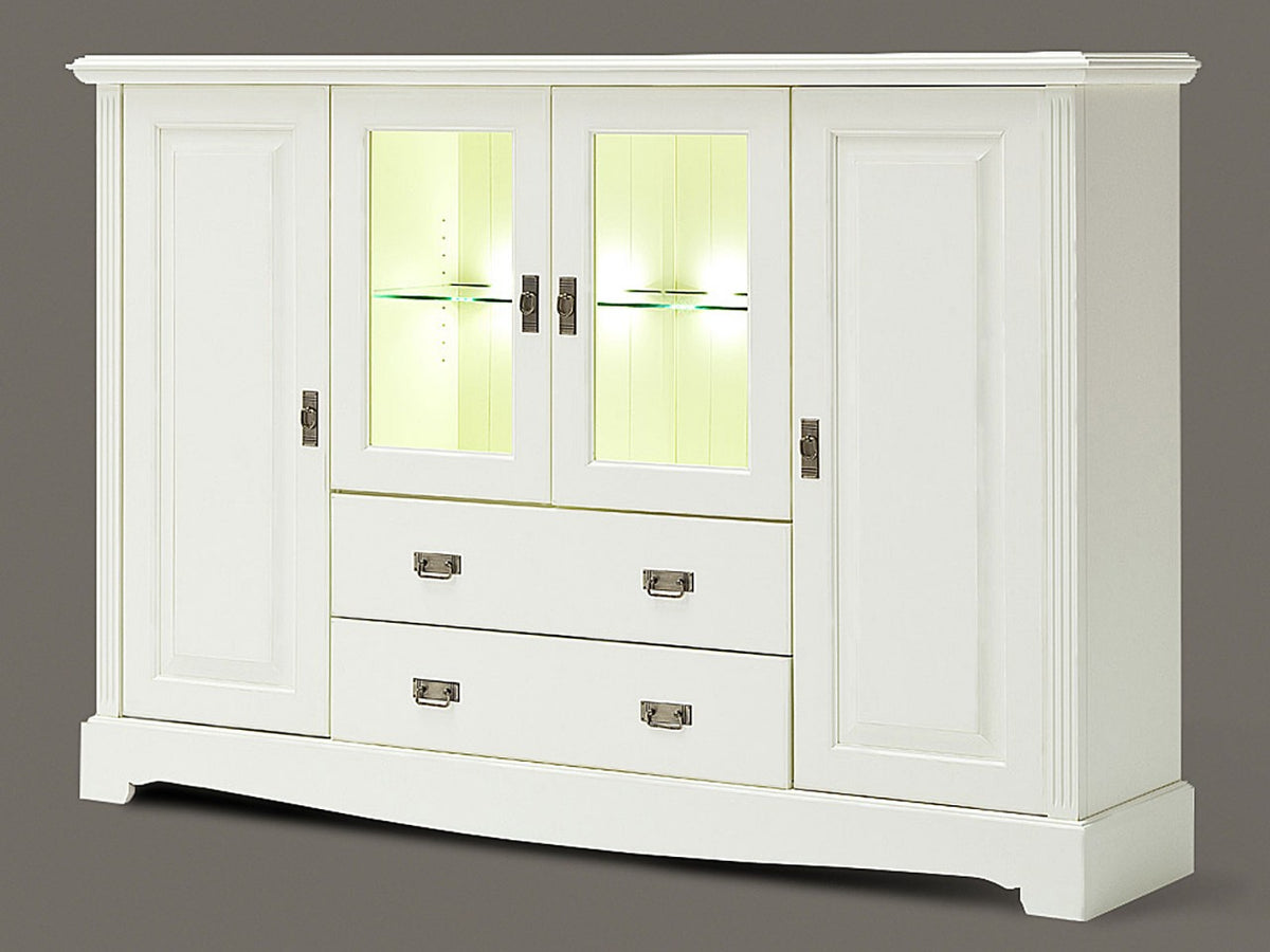 Highboard Hochanrichte Padua 4 Türen 2 Schubladen Pinie Nordica massiv panna
