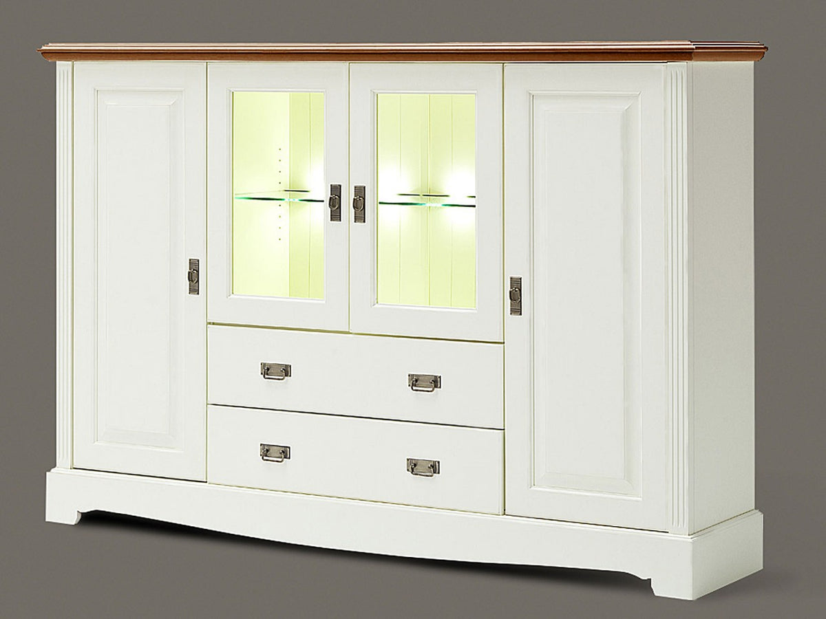 Highboard Hochanrichte Padua 4 Türen 2 Schubladen Pinie Nordica massiv panna Absetzung sierra