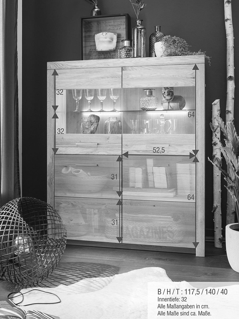 Highboard Massivholz B118 H141cm Faro Wildeiche